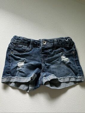 Girls' Dark Blue Distressed Denim Roll-Cuff Shorts My Favorite DENIM SHORT
